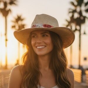 Beige Sun Hat with Floral Band